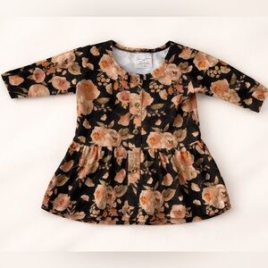 Jax & Lennon ‘Moody Floral’ print Peplum Shirt for Baby Girl - Black & Peach